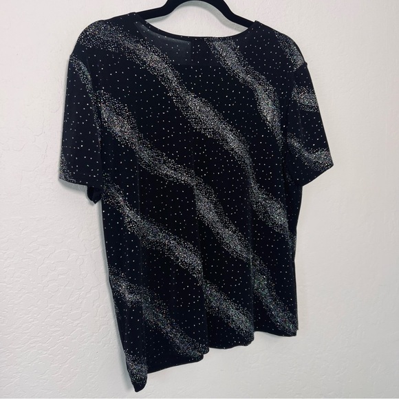 Vintage 1990s 1980s Black Rainbow Glitter Shirt XL - Picture 9 of 14